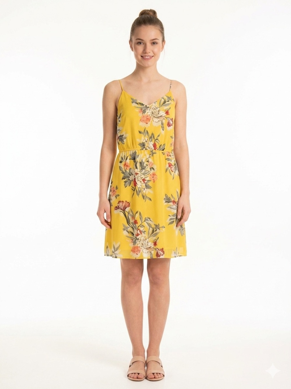 🆕 Vero Moda | Yellow Floral Spaghetti-Strap Mini Dress V-Neck Fully Lined